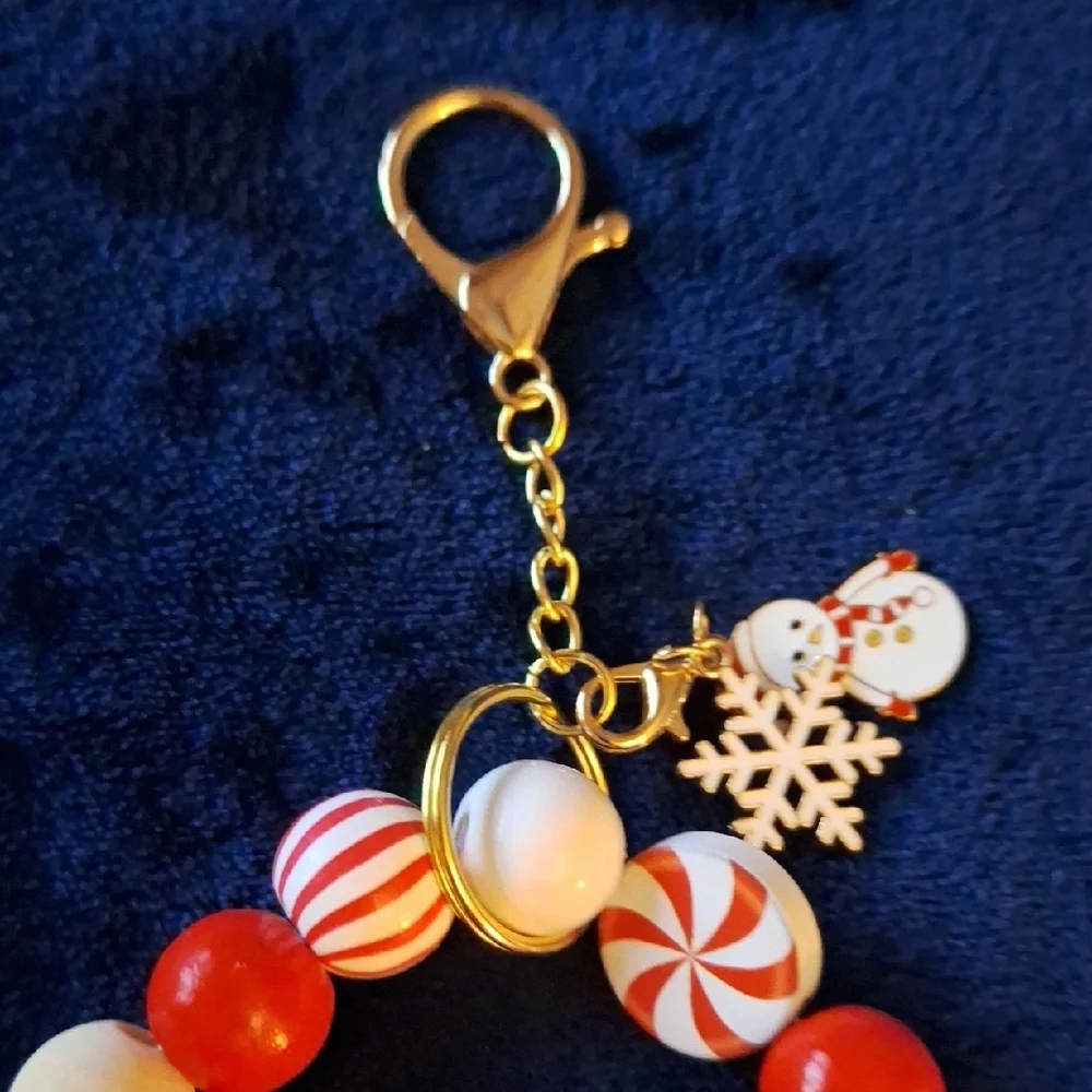 Festive Holiday Red and White Charm Bracelets Keychain